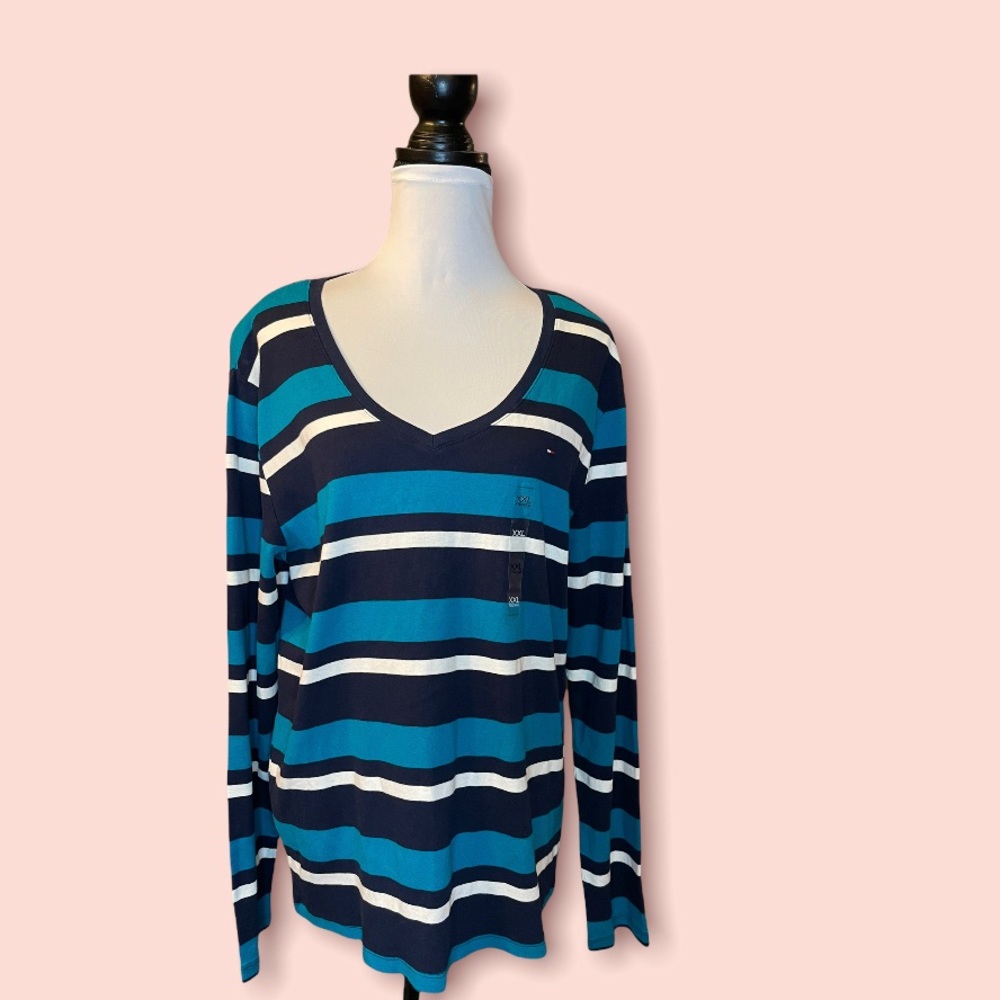 Women Tommy Hilfiger Stripe V-neck Sweater